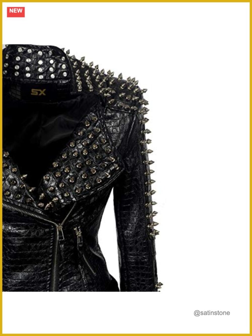 Faux Leather Studded Rivet Motorcycle Jacket with Zipper Closure - Picture 3 of 5